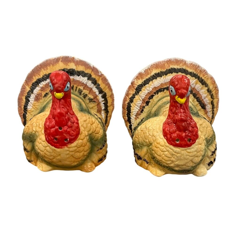 Vintage Russ Thanksgiving Turkey Salt Pepper Shakers Taiwan Fall‎ Harvest Set